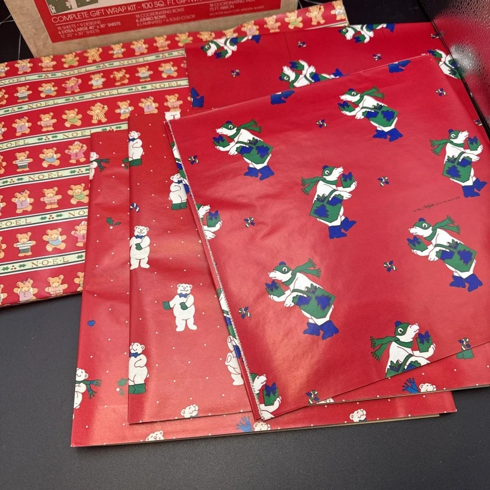Vintage 1986 Artfaire Toy Wrapping Paper‎ Kit Paper And Bows